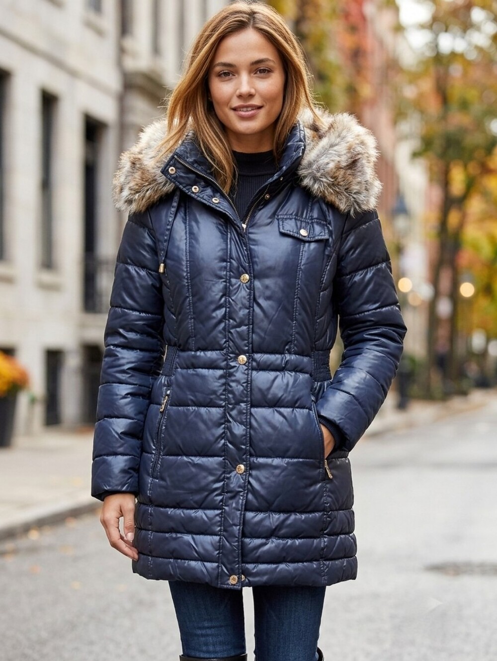 327. Laundry by Design Puffer Coat with Faux Fur Hood